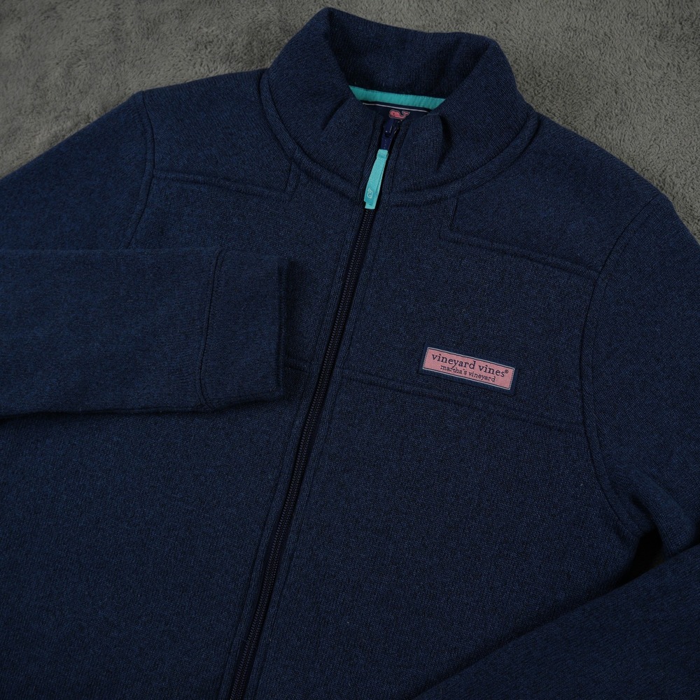 Vineyard Vines Sweater Kids Large 16 Full Zip Pullover Fleece Jacket Navy Preppy